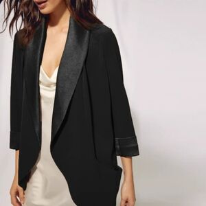 Wilfred Black Draped Open-Front Blazer with Satin Trim